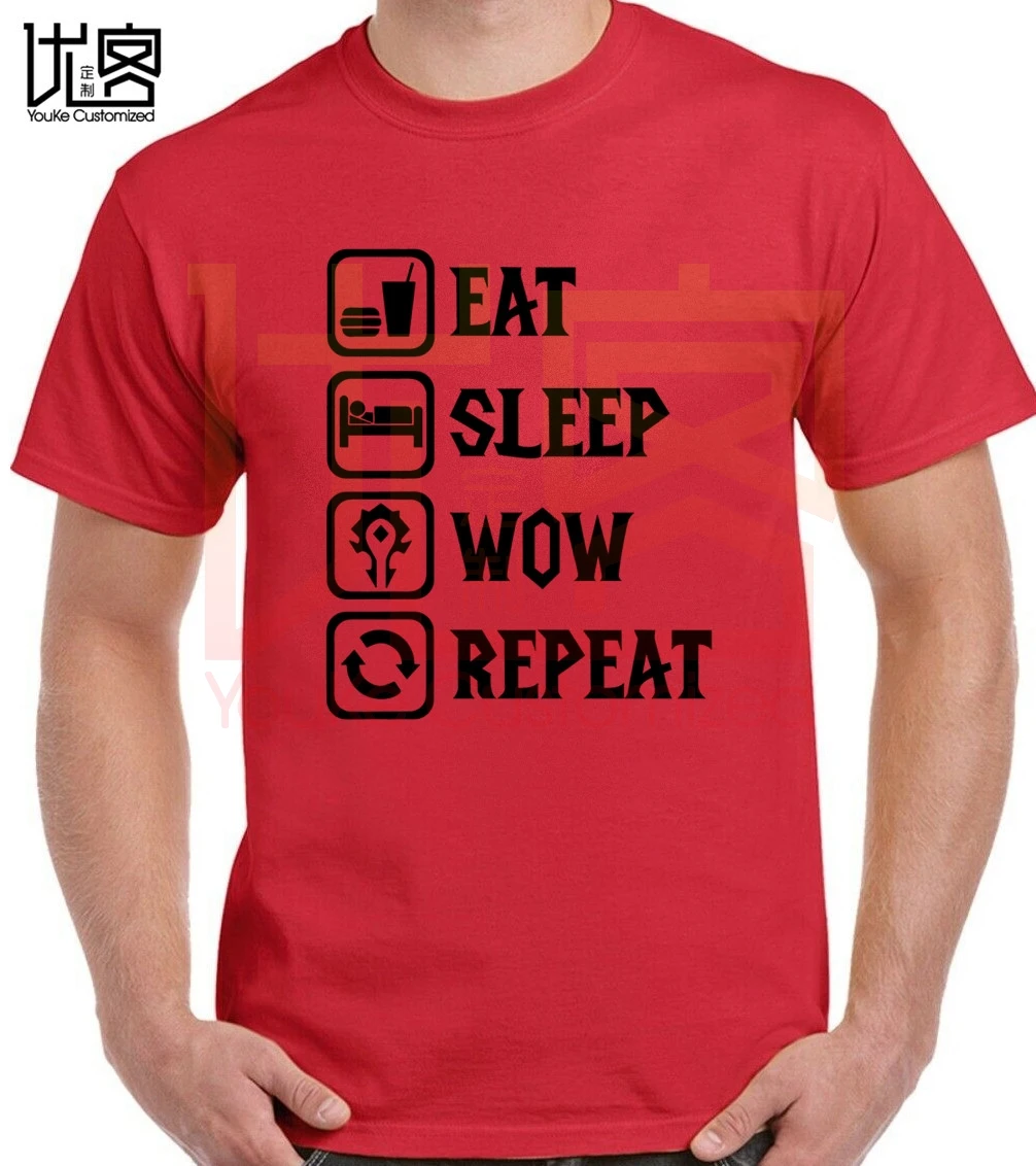 Футболка с надписью Eat Sleep Wow Repeat футболка World Of Warcraft мужская и женская из 100% хлопка