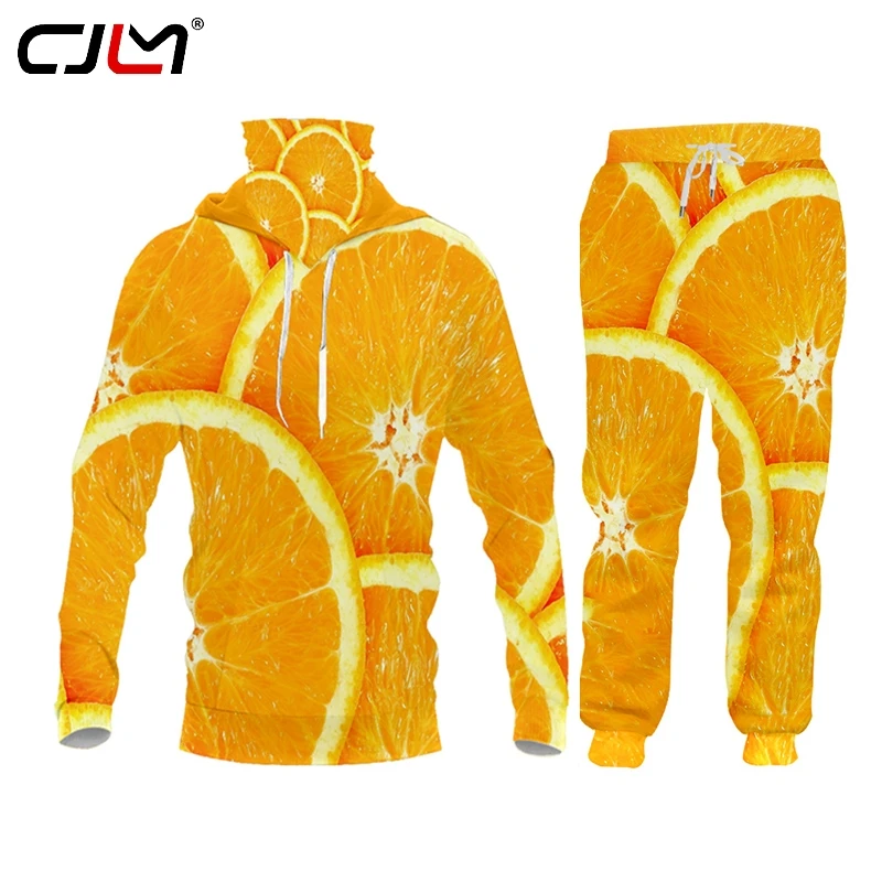 CJLM Fashion Men's Two-piece Sportswear Suit 3D Printing Fruit Orange Hoodie+Casual Pants Men's Spring And Autumn New Wholesale