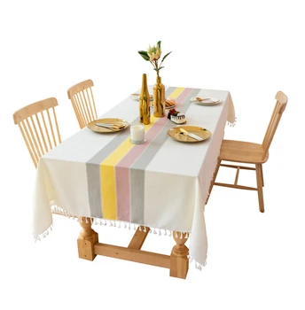 

Super Quality 140-240cm Linen Cotton Tablecloth Modern Nordic Style stripe Pattern Home Decorative restaurant Table cover B5