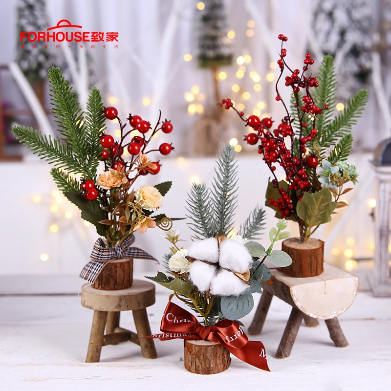 Artificial Christmas Tree Decorations for Home Creative Jute Red Fruit Pine Cone Desk Ornament Village DIY Decor Craft | Дом и сад