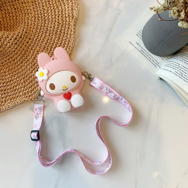 Sanrioed Kawaii Cartoon Kulomi Melody Cinnamoroll Silicone Bag Messenger Bag Children's Coin Purse Cute Mini Children's Gifts 4