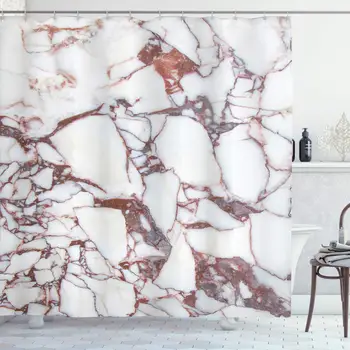 

Marble Shower Curtain, Dolomite Rocks Pattern with Characteristic Swirls and Cracked Lines Abstract Art, Cloth Fabric Bathroom