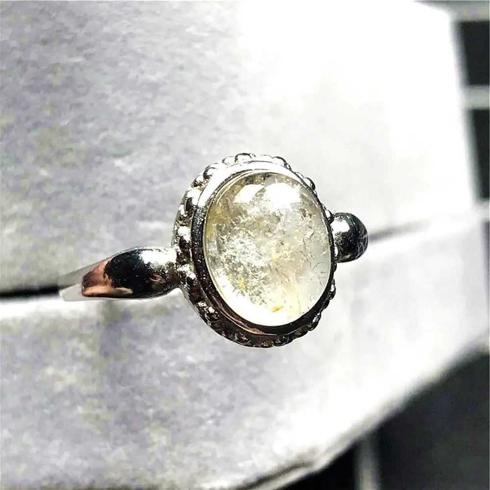 

Natural Gold Rutilated Crystal Ring For Woman Man Silver Clear Quartz 12x10mm Oval Beads Gemstone Adjustable Ring Jewelry AAAAA