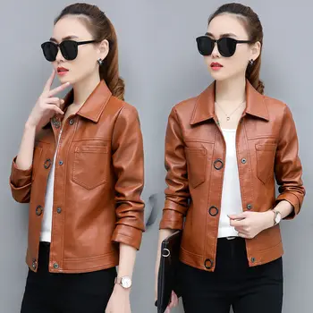 

2020 Spring And Autumn New Short Women's Leather Jacket Female Jackets Short Slim Plus Size Leather Coat Women's Clothing Black