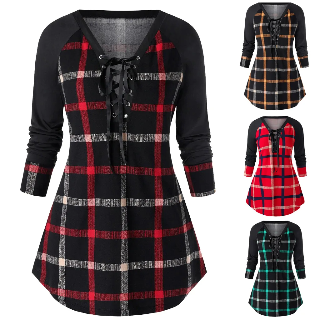 

Women Spring Autumn Womens Tops and Blouses Top Tee Plaid Fashion Long Blouse Shirt Woman Shirts Clothes Plus Size XXXXL 5XL