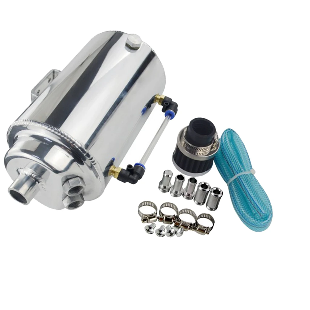 Universal Aluminum Car Baffled Oil Catch Can Tank Oil Separator w/ Filter