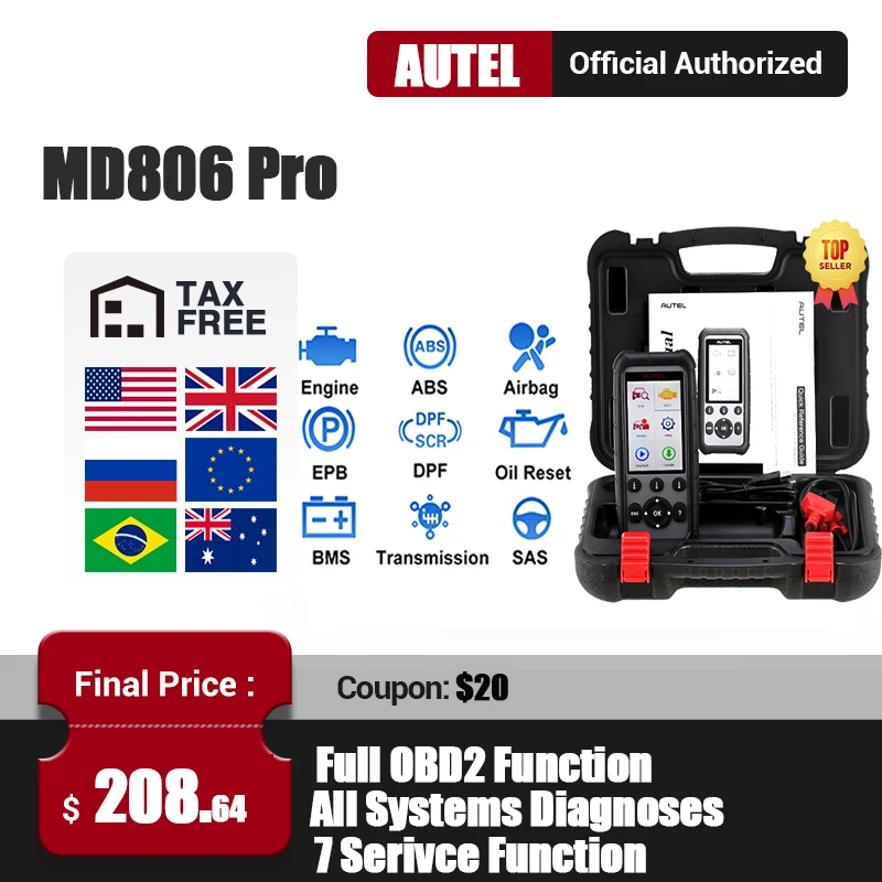 Autel MD806 Pro OBD2 сканер автомобильный диагностический инструмент OBDII OBD 2 считыватель