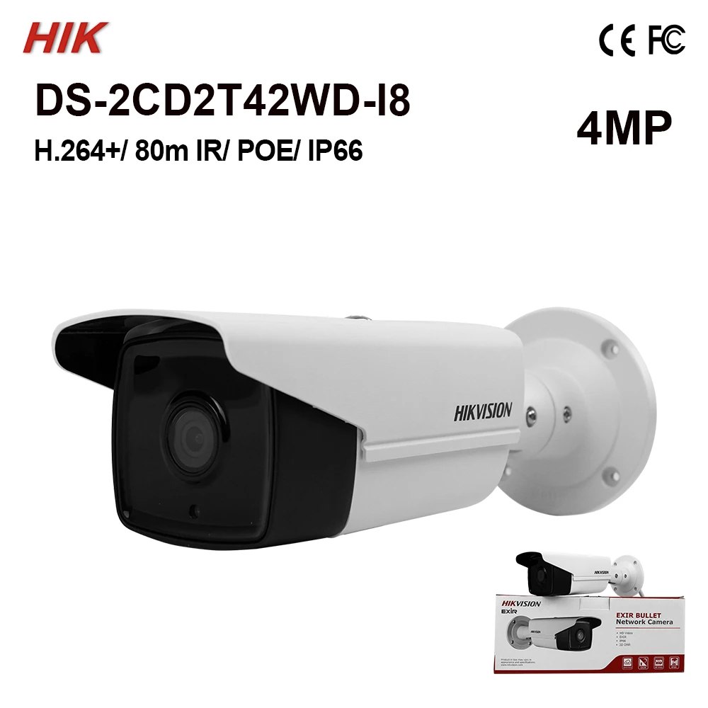 DS-2CD2T42WD-I8 Hik 4MP пуля сетевая камера EXIR IR 80m IP67 H.264+ WDR HD IPC в продаже IPC Черная пятница подарок