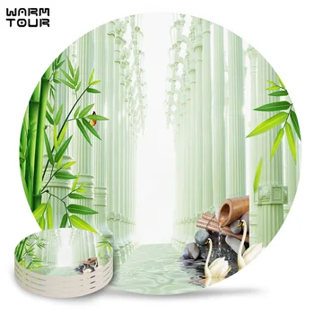 

4/6/8 PCS Bamboo Forest Green Swan Pillar Placemat Ceramic Drink Coasters Table Decoration Absorbent Moisture
