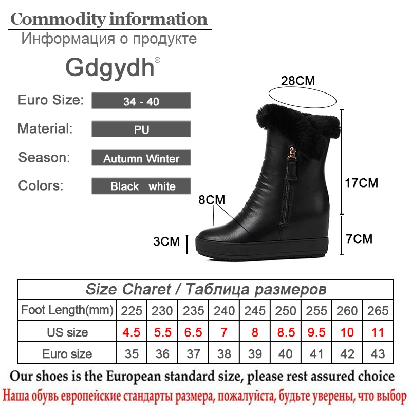 Gdgydh; Модные женские зимние сапоги на натуральном меху, визуально увеличивающие рост; Теплая обувь с плюшевой подкладкой; женские водонепроницаемые зимние сапоги; Цвет черный, белый