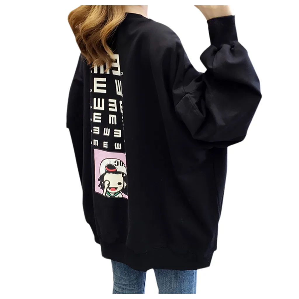 Kawaii Женская толстовка с забавным принтом kpop Повседневная Толстовка длинным