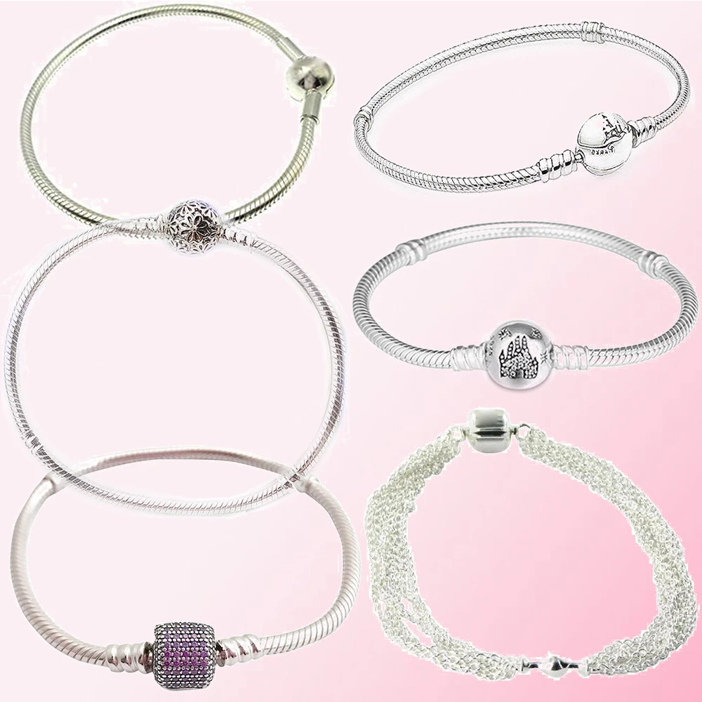 100% 925 Sterling Silver 1:1 Moments Floral Classic Castle Cuff Bracelet With LOGO fit DIY Charm Beaded Gift | Украшения и