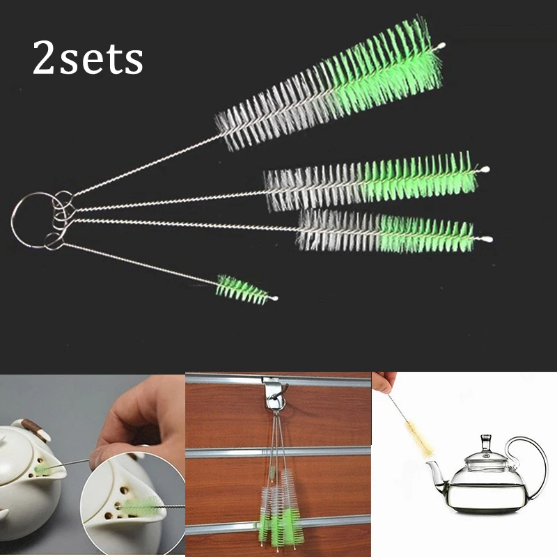2 Set Nylon Straw Brush Cleaner Bottle Tube Pipe Small Long Cleaning Washing