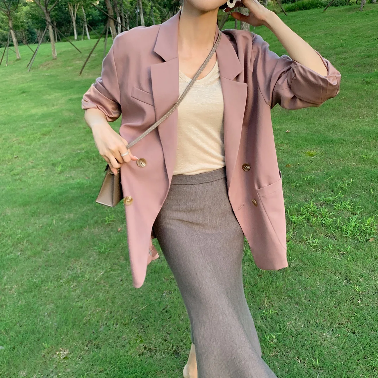 

Early Autumn Bi by Small Suit Coat French Pleated Skirt Pants Profile Set Korean-style Fresh Sweet Beauty