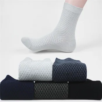 

10/5 Pairs Men Bamboo Fiber Socks High Quality Men Breathable Compression Small Check Long Socks Business Casual Male