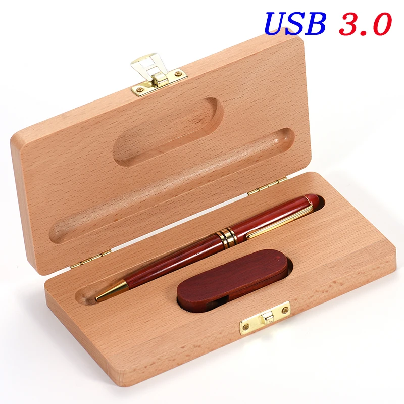 Free Custom Logo USB 3.0 flash drive Ballpoint Pen Case Memory Stick High Speed Pen Drive Wooden box Photography 32GB 64GB 128GB best pen drive 64gb USB Flash Drives