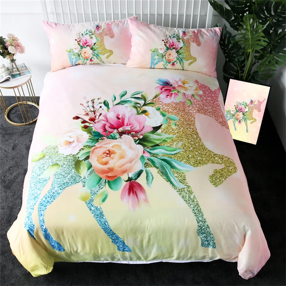 Bedding Unicorn Printed Duvet Cover Quilt Cover Pillow Case Single Double King