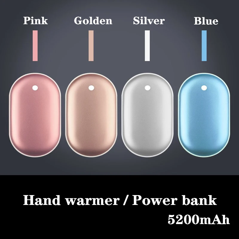 

USB Rechargeable LED Hand Warmer Heater Travel Power Bank Mini Warmer Home Warming Charging 2 in 1 Double-Side Heating 5200mAh