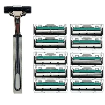 

Men Handle Shaving Razor Shaver Replaceable Straight Manual Razor Beard Trimmer Double Layers Razor Blades