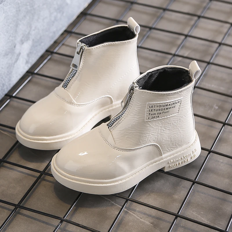 

Mudipanda martin boot Girls 2019 New Children's Fashion Martin Boots Girls white black leahter Princess Single Boots