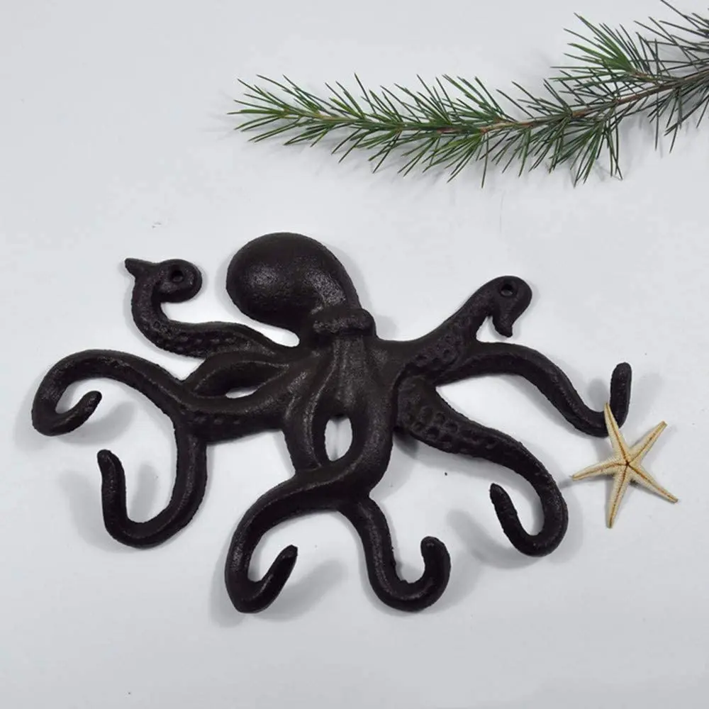 Hook up Octopus Hook/Coat Hook Antique Decorative Wall Hanging, Cast Iron 10 inch Key Ring Wall Decoration, with 6 Tentacles. 2