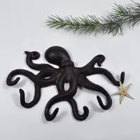 Hook up Octopus Hook/Coat Hook Antique Decorative Wall Hanging, Cast Iron 10 inch Key Ring Wall Decoration, with 6 Tentacles. 2