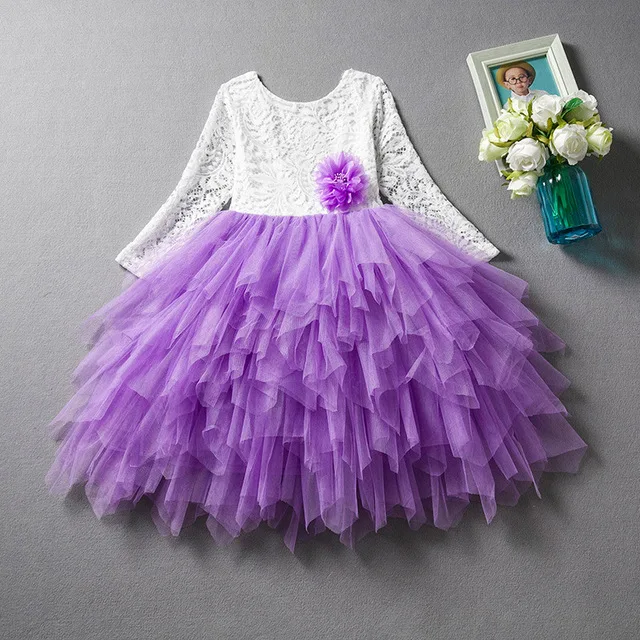 Летнее платье для девочек; элегантное кружевное платье с открытой спиной и длинными рукавами для девочек; платье принцессы для рождественской вечеринки; костюм для малышей; - Цвет: Violet1