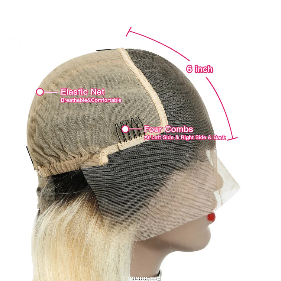 1B/613 блондинка 13x6 эффектом деграде(переход от темного к несекущиеся Бразильские короткие прямые синтетические волосы парики предварительно вырезанные бесклеевой Синтетические волосы на кружеве парики из натуральных волос для Для женщин пользу