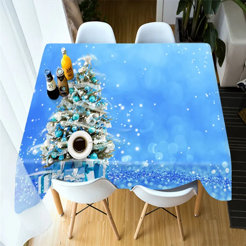 

Blue christmas tree Tablecloth Polyester Dustproof Table Cover Xmas Dinner 3D snowflake Ball Tablecloth Home Party Decor