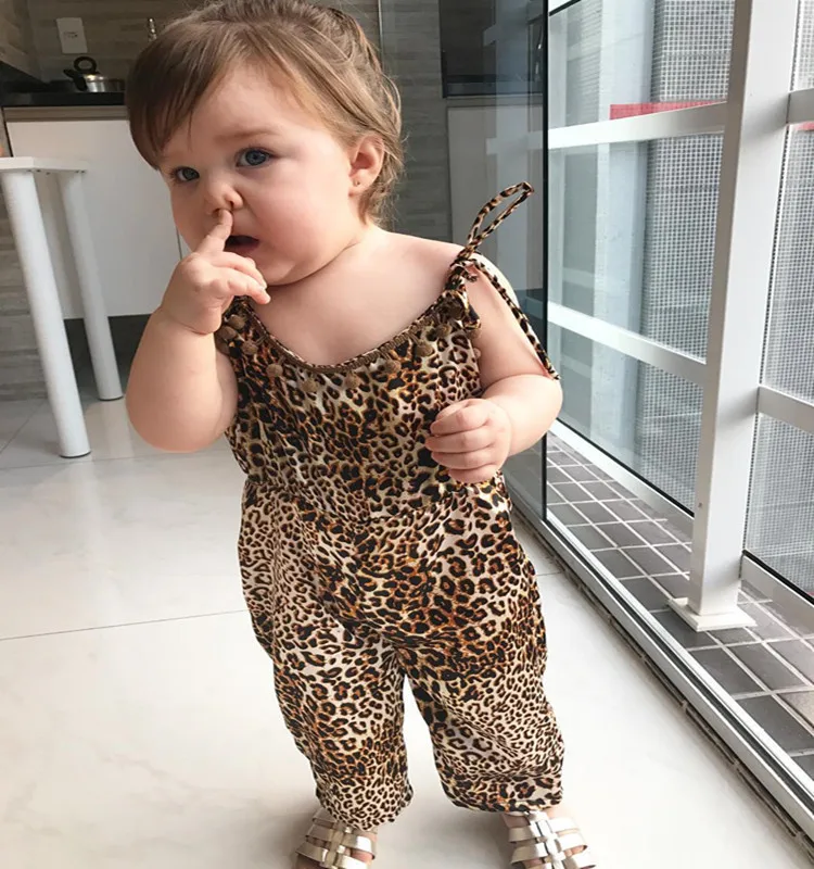 

0-2T Summer Casual Fashion Jumpsuits Baby Girl Leopard Printing Sleeveless Sling Rompers