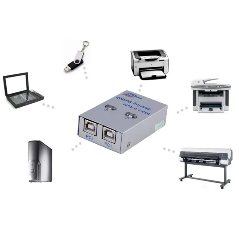 2 Ports USB 2.0 Auto Sharing Switch Hub Splitter Selector Switcher for Printer Scanner PC Computer Peripherals 2 Ports USB 2.0 Auto Sharing Switch Hub Splitter Selector Switcher for Printer Scanner PC Computer Peripherals