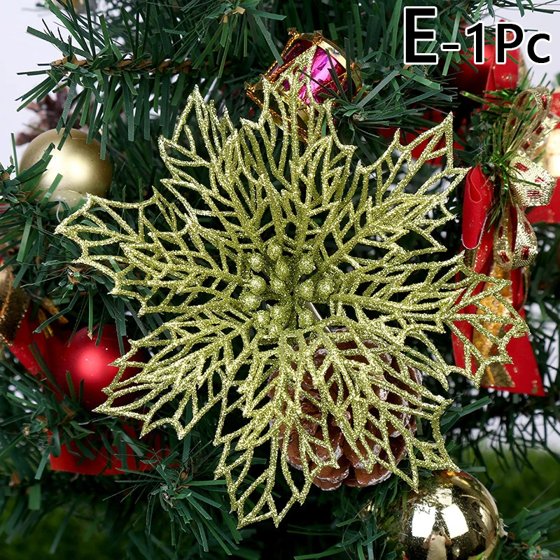 thumbnail image 1 of Simulation Christmas Flower Glitter Powder Hollow Christmas Tree Hanging Decoration Xmas Wreath 2024 New Year Party Home Decor, 1 of 5