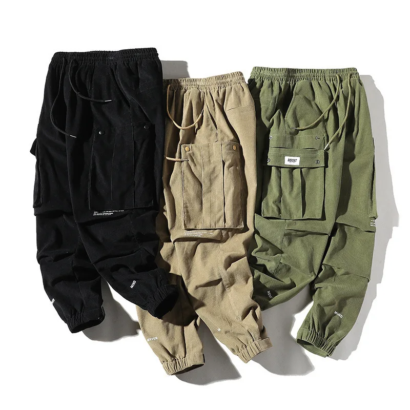 

2019 New Style Velcro Bib Overall Autumn And Winter MEN'S Casual Pants Large Pocket Loose-Fit Beam Leg Harem Pants Sub-Men's Tro