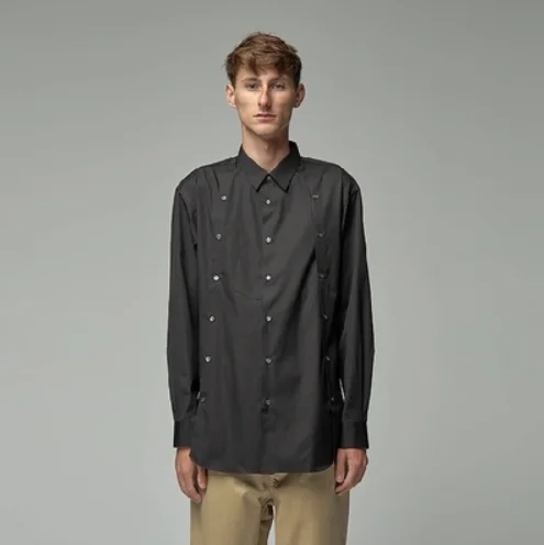 M-6XL! дизайн Кнопка сшивание Темная футболка для мужчин с большим квадратным воротником на заказ рубашки с несколькими пуговицами - Цвет: Черный