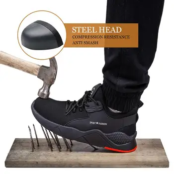 

Men's Steel Toe Work Safety Shoes Casual Breathable Outdoor Sneakers Puncture Proof Boots Comfortable Industrial Shoes for Men