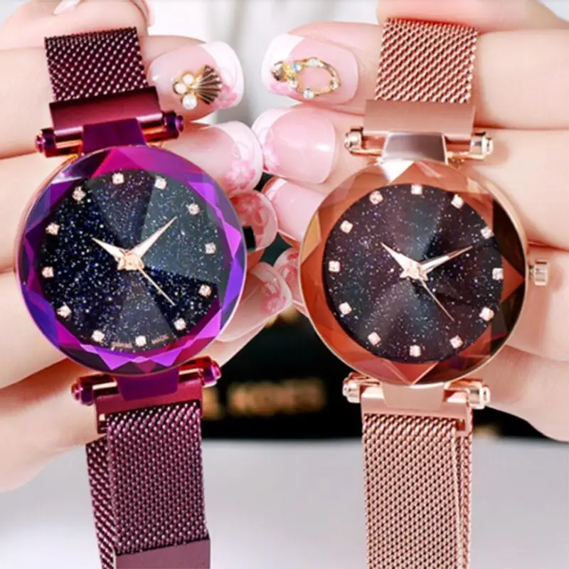 

Women Watches Starry Sky Diamond Quartz Analog Mesh Strap Magnetic WristWatch