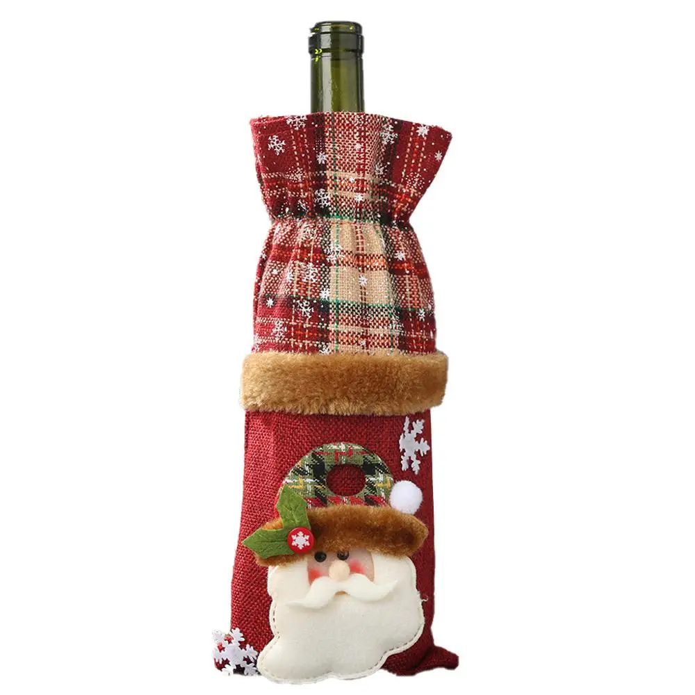 Санта Клаус крышка бутылки вина плед льняные рождественские украшения для дома вечерние украшения сумка подарок Новогодний Декор# 3F - Цвет: Насыщенный сапфировый