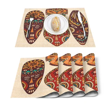 

Set of 4/6 Placemats for Dining Table African Mask Place Mat in Kitchen Accessories Coaster Cup Wine Mat