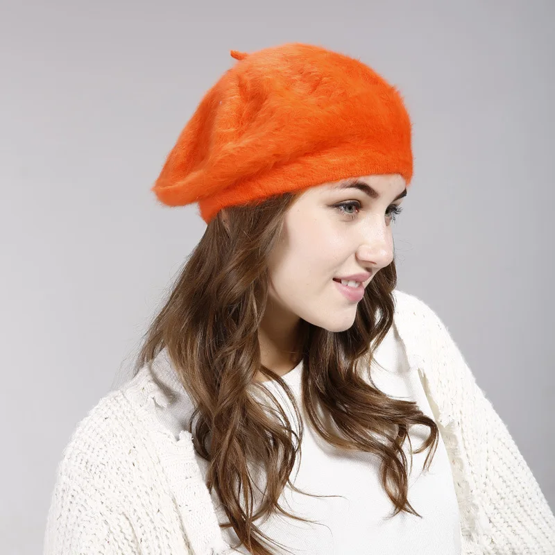 

Women Beret Vogue Hat For Winter Female Rabbit Hair Hats Warm Solid Color Lady's Girl's Beanies Boinas De Mujer