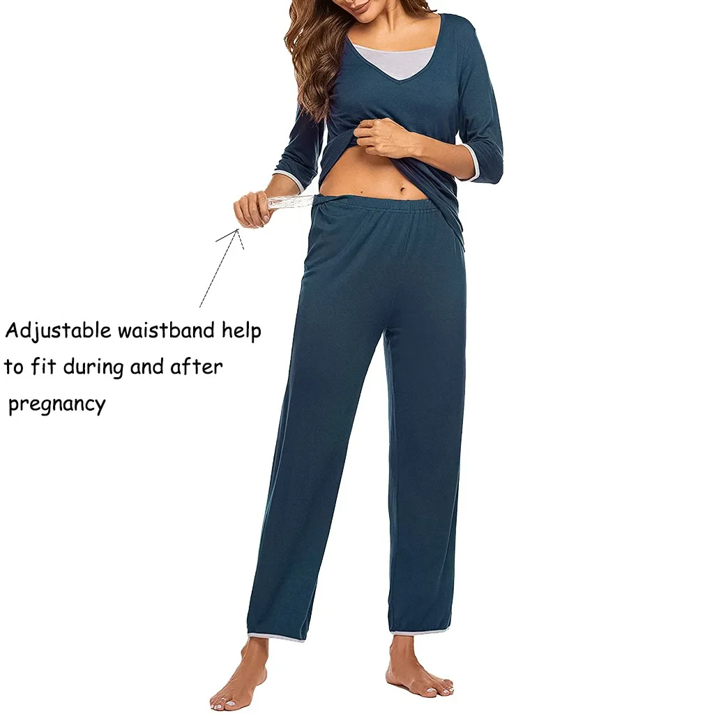 Женская одежда для беременных; коллекция 3/4 года; Пижама для кормящих мам с длинными рукавами; Одежда для кормящих; футболка; топы+ брюки; пижамный комплект; костюм для беременных;# SH