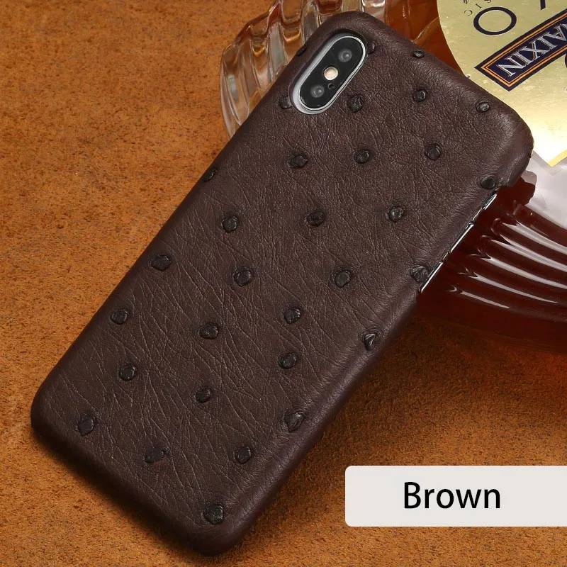 Роскошный чехол для телефона apple из натуральной кожи страуса для iPhone 11 11 Pro Max X XS Max XR 8 6 6s 7 Plus 8 plus 5S se 5 - Цвет: brown