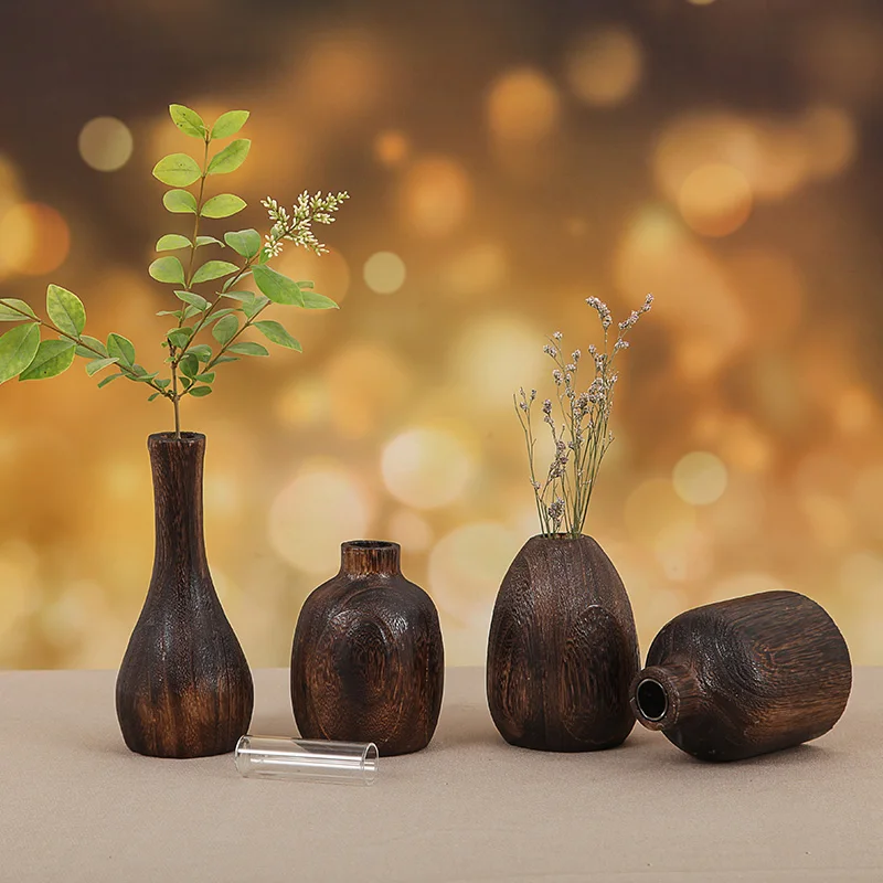 Маленькая ваза из твердой древесины, сушеная ваза для цветов, стол, маленькая Ретро деревянная ваза, цветок, обеденный стол, аксессуары, украшения