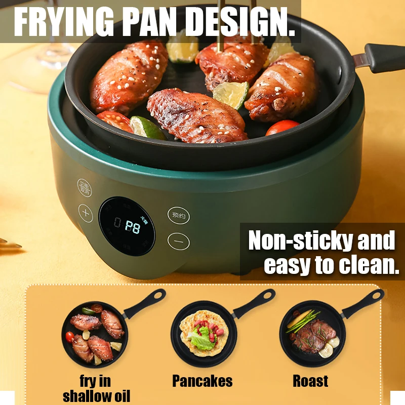 1.8L Multi-Function Electric Cooker Household Split Small Pot Stir Fry Cooker Hot Pot Noodles Fried Egg Steak Frying Pan 220V 3