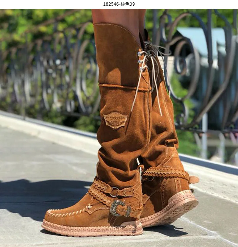 

Ladies Knee Boots Shoes Ladies Short Boots Retro Warm Shoes Breathable Boots Chaussures Femme Zapatos Mujer Sapato