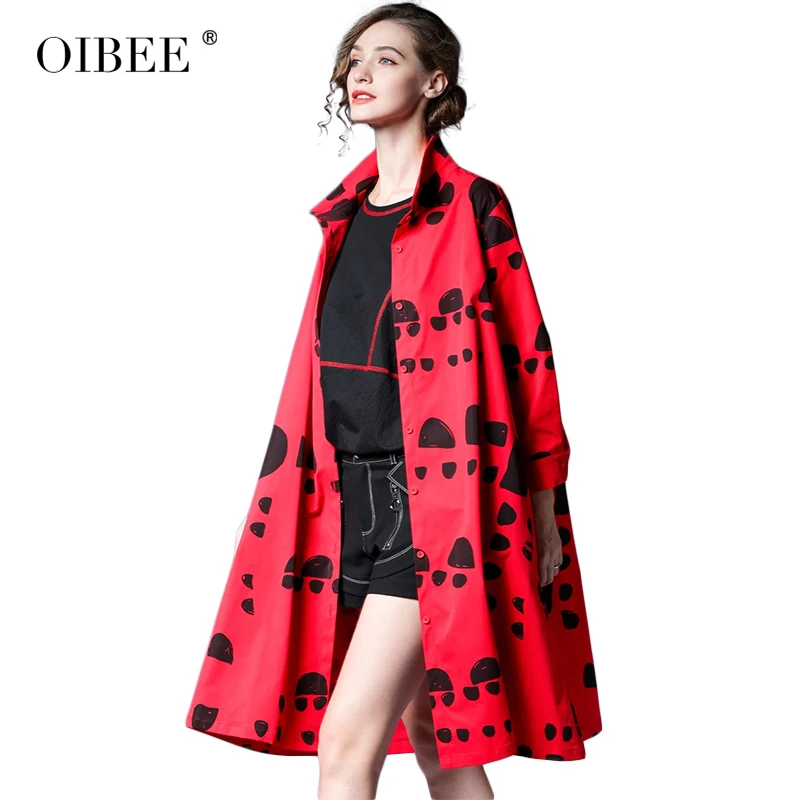 Oibee2019 весна и осень Новое Женское шифоновое свободное лоскутное платье с длинным рукавом с принтом Повседневная тонкая ветровка женская большой размер Превосходная куртка женская