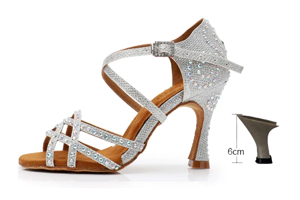 DILEECHI/Женская обувь; блестящие и Фланелевые Туфли для латинских танцев; Обувь для бальных танцев; женские вечерние танцевальные туфли для сальсы; Цвет Черный; 9 см - Цвет: silver heel 6cm