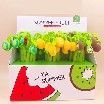 

48 pcs/lot Creative Fruit Gel Pen Cute 0.5 mm black ink Signature Pens School Office writing Supplies Promotional Gift