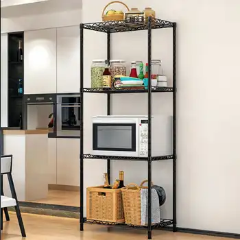 

4-Tier Metal Space Saver Storage Rack Holder Home Kitchen Adjustable Storage Shelf Bookshelf Storage Books Display