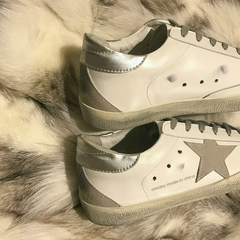 

Women Flats Shoes 2019 Increased White Shoes Leather Goose Stars Vintage Shoes Comfortable Woman Casual Sneakers Zapatos Mujer