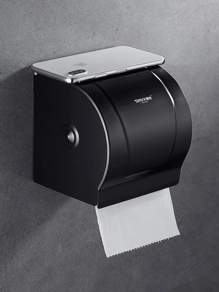 

Punched Aluminum Toilet Waterproof Roll Stand Mobile Phone Bathroom Black And White with Pattern Hole-Space Toilet Paper Box Toi